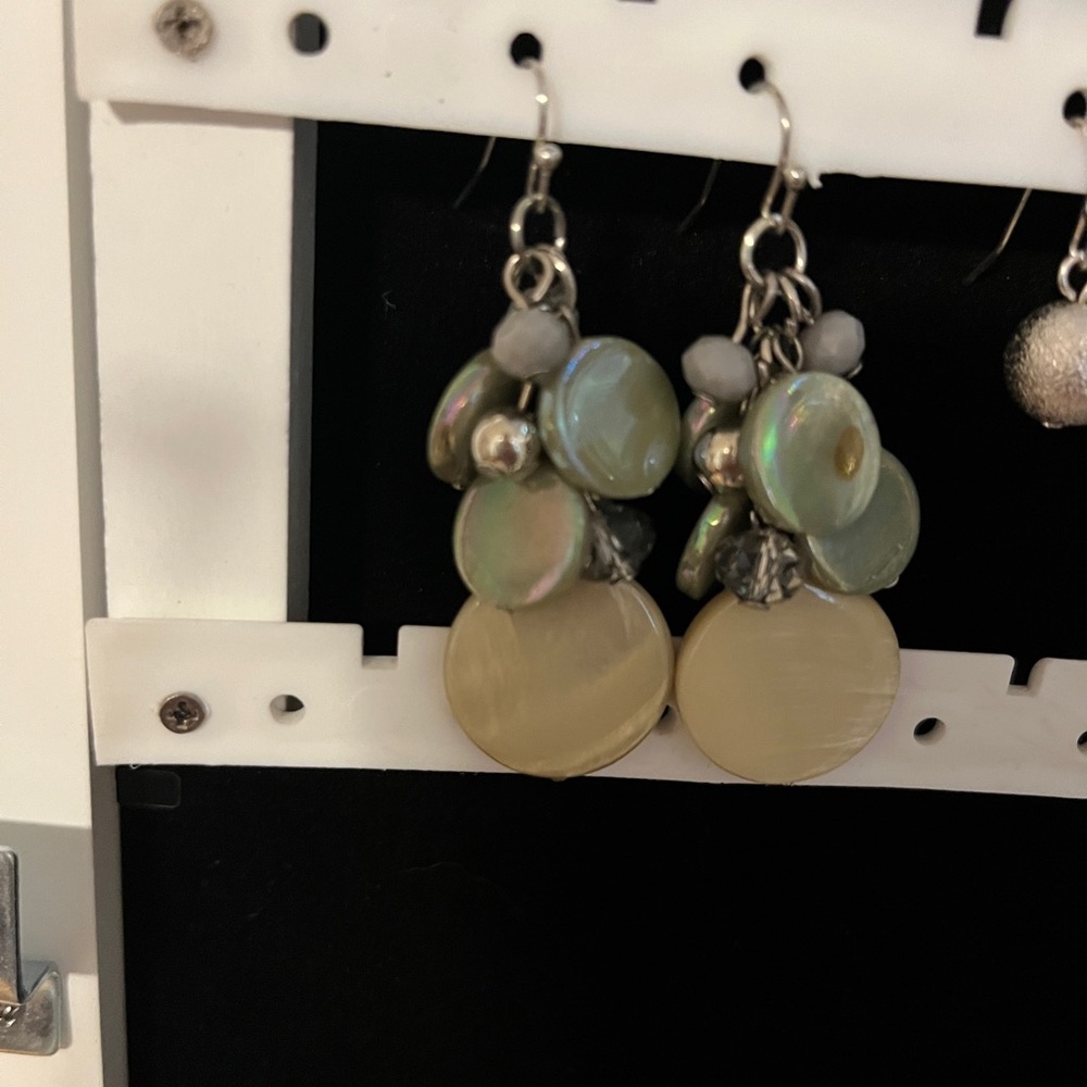 Sea foam green beaded silver tone earrings dangling design